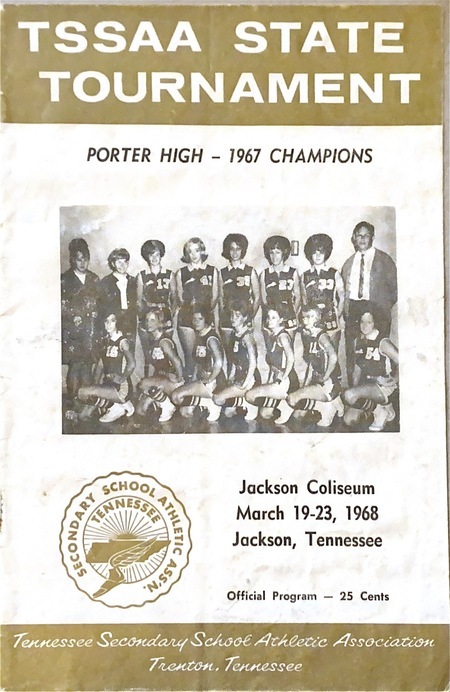 Color front cover of the 1968 TSSAA State Tournament Official Program featuring a photo of the 1967 Porter High School State Champions