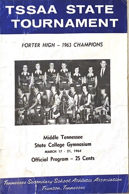 Color front cover of the 1964 TSSAA State Tournament Official Program featuring a photo of the 1963 Porter High School State Champions.
